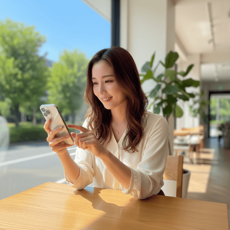 スマホ操作中の女性