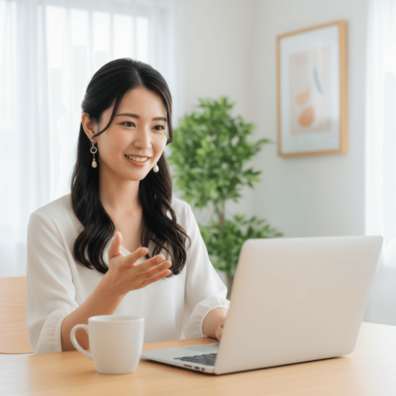 オンライン打ち合わせ中の女性